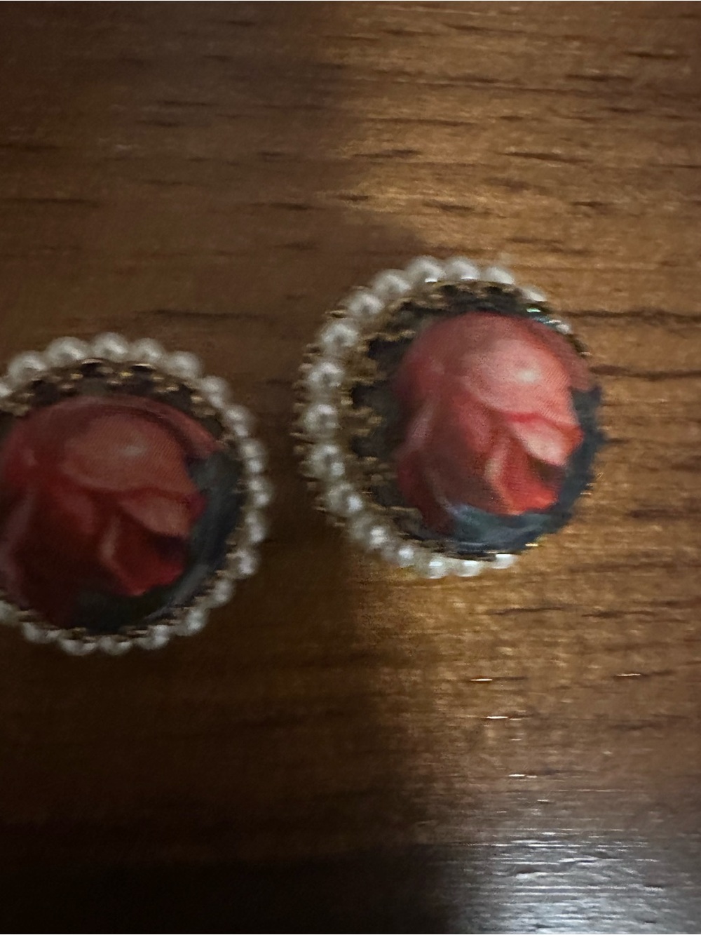 West Germany Earrings Round Gold Rose White